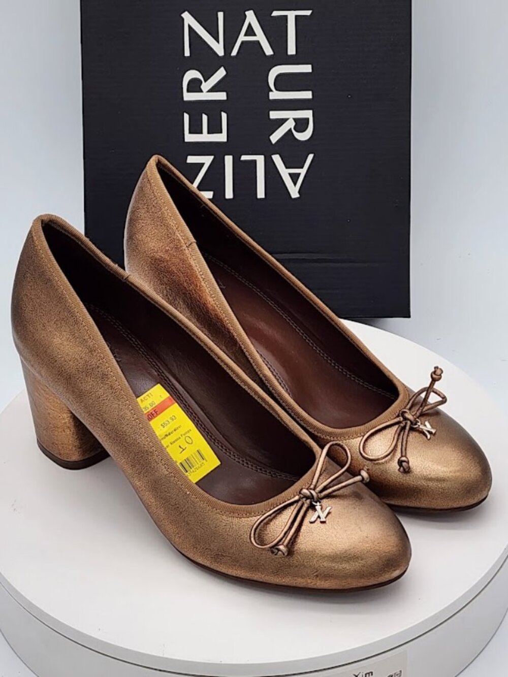 Naturalizer Sienna Soft Bronze Block Heel Bow Pumps Women's Size 10